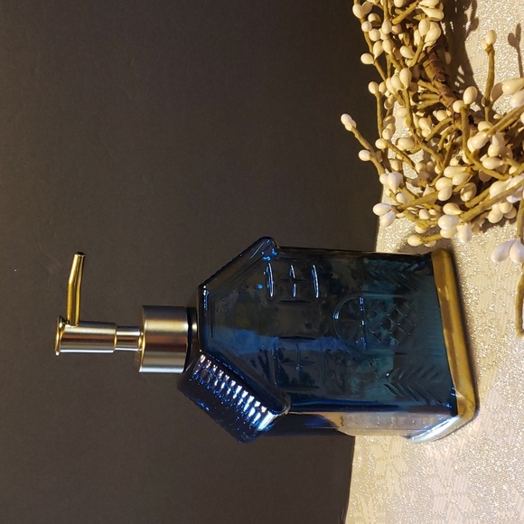 Threshold Blue Glass House Soap Dispenser with Gold Trim - New - Picture 10 of 11